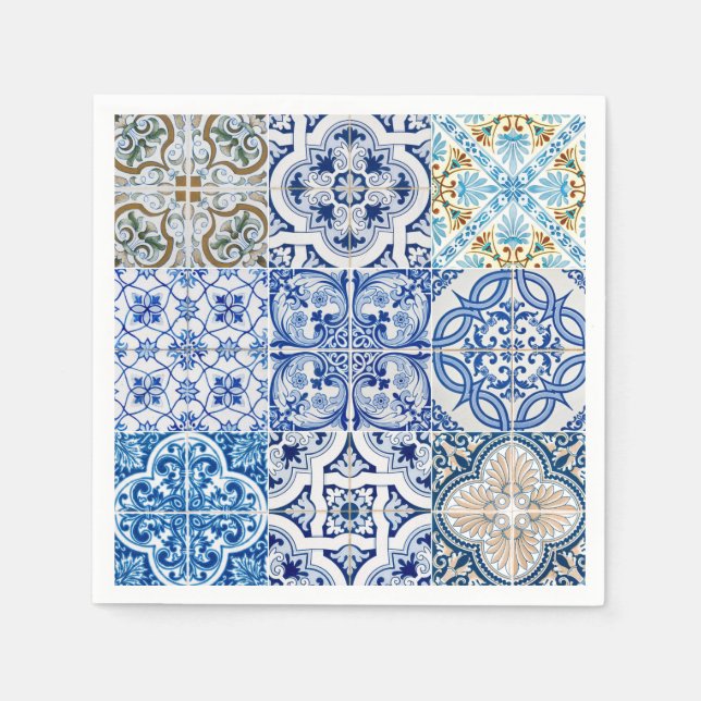 Servilleta De Papel Nápoles de papel de mosaico azul (Anverso)