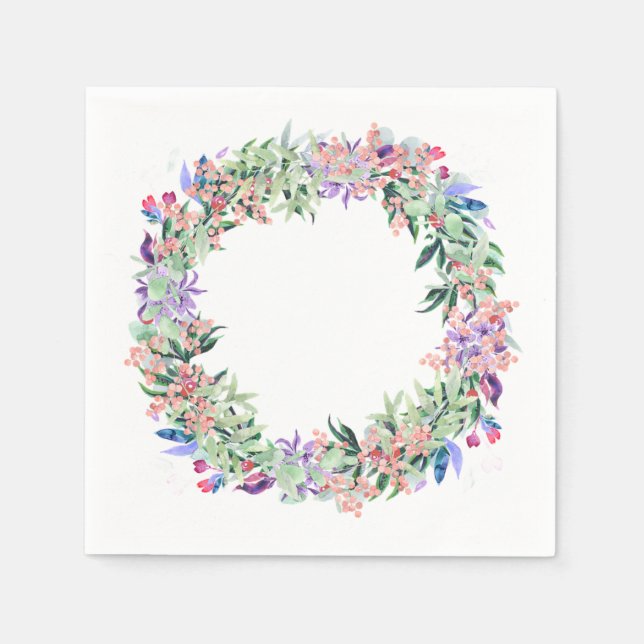 Servilleta De Papel Nápoles de papel Wreath floral acuarela (Anverso)