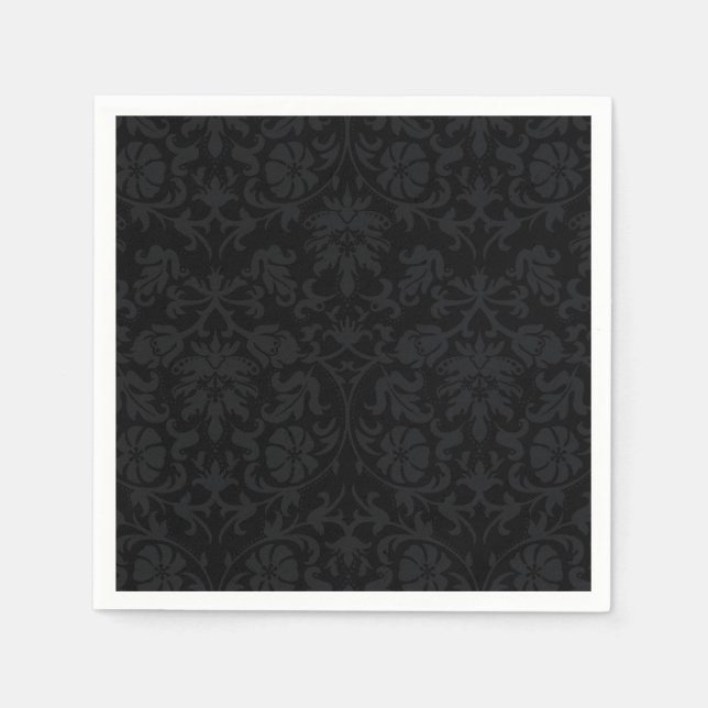 Servilleta De Papel Nápoles florales del patrón Damask negro (Anverso)