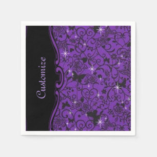 Servilleta De Papel Nápoles florales Sparkly Black & Purple Butterfly