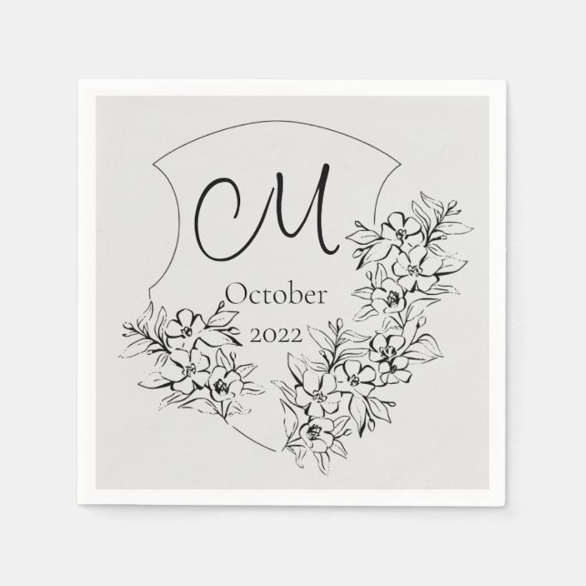 Servilleta De Papel Nápoles funerales de monograma blanco y negro pers (Anverso)