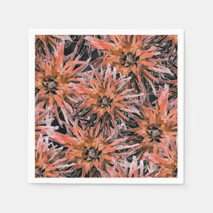 Servilleta De Papel Naranja acuarela y flores marrones.
