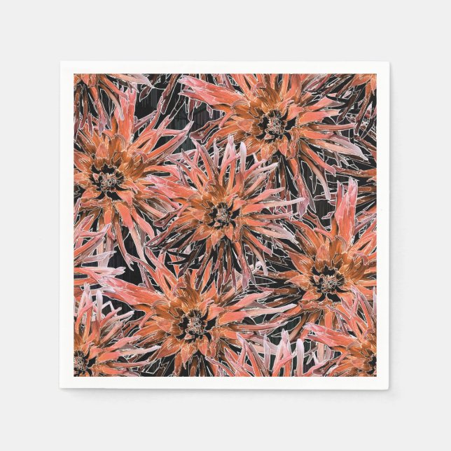 Servilleta De Papel Naranja acuarela y flores marrones. (Anverso)