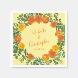Servilleta De Papel Naranja amarillo Boda Rosas florales