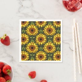 Servilleta De Papel Naranja amarillo girasol con verde y marrón