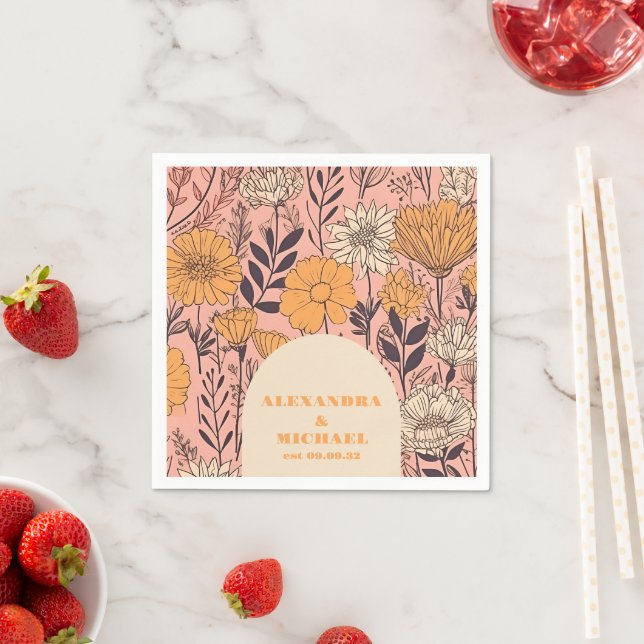 Servilleta De Papel Naranja amarillo rosado Boda Wildflowers (In situ)