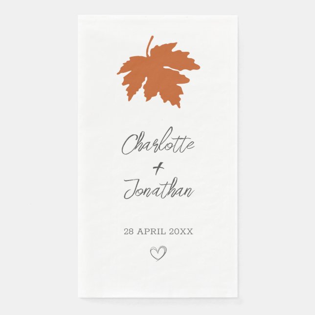 Servilleta De Papel Naranja Autumn Maple Leaf Boda (Anverso)