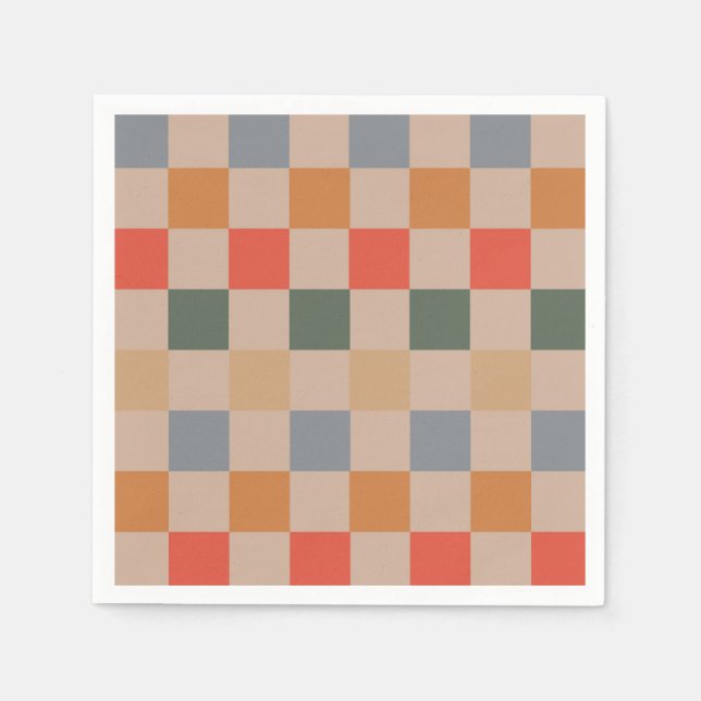 Servilleta De Papel Naranja azul beige Brown Checkered Gingham Pattern (Anverso)