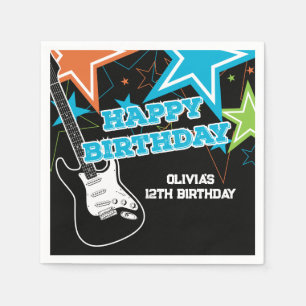 Servilleta De Papel Naranja azul de la guitarra de cumpleaños estrella