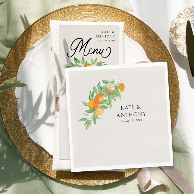 Servilleta De Papel Naranja Blossom Citrus Boda Papel Napkin (Napkins from the Orange Blossom Wedding Collection by Darling & May)