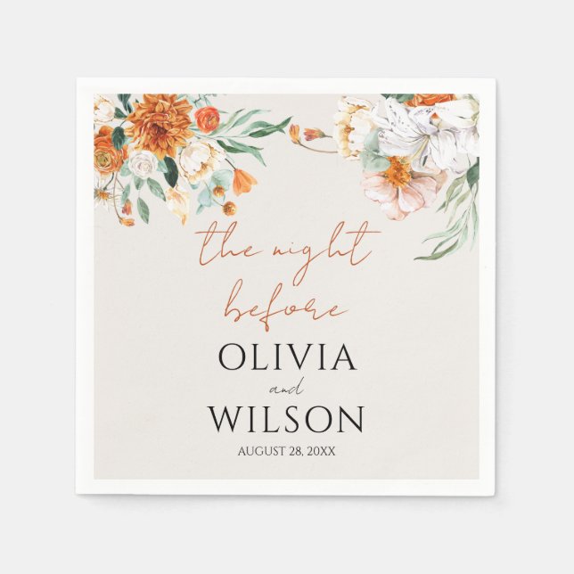 Servilleta De Papel Naranja Boho Fall Boda Floral (Anverso)