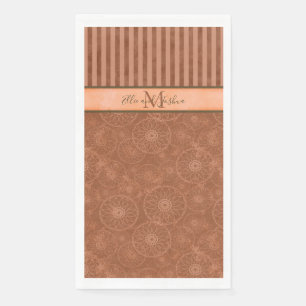 Servilleta De Papel Naranja Boho monogramado y banda geométrica marrón