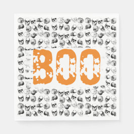 Servilleta De Papel Naranja Boo Halloween Spooky Skull Pattern