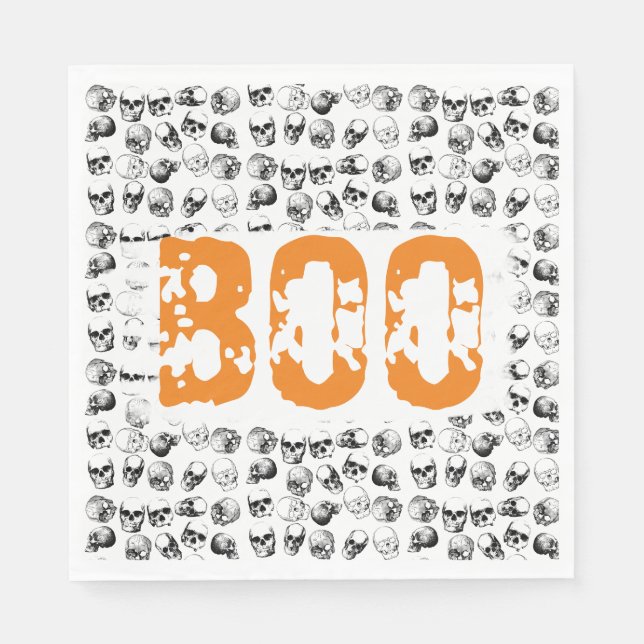 Servilleta De Papel Naranja Boo Halloween Spooky Skull Pattern (Anverso)