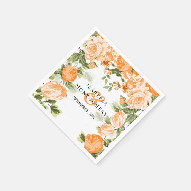 Servilleta De Papel Naranja botánico Boda floral (Borde)