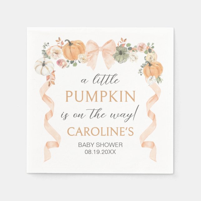 Servilleta De Papel Naranja Bow Pumpkin Baby Shower (Anverso)