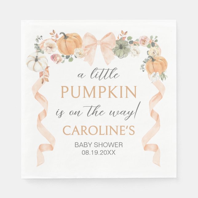 Servilleta De Papel Naranja Bow Pumpkin Baby Shower (Anverso)