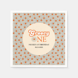 Servilleta De Papel Naranja brillante Daisy Groovy Arch 1er cumpleaños