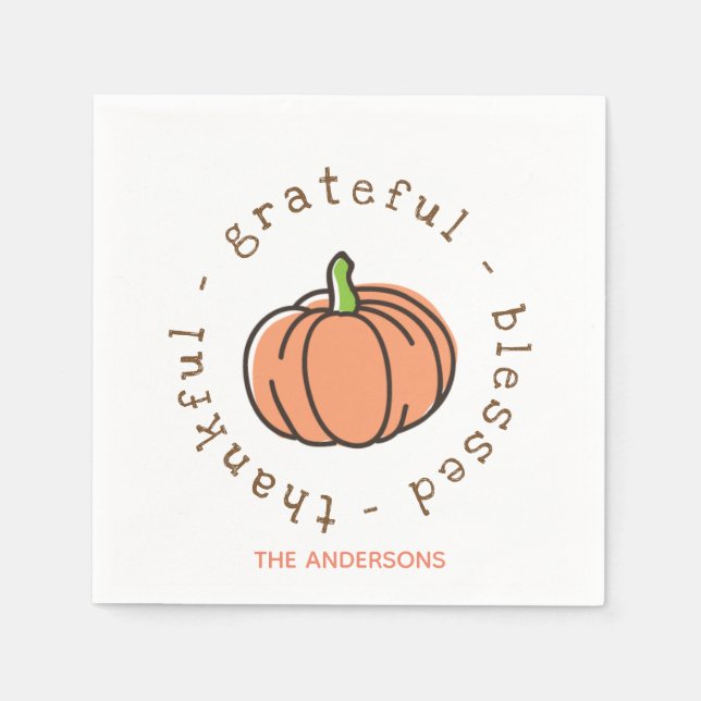Servilleta De Papel Naranja Calabaza Bendita Acción de Gracias Persona (Anverso)