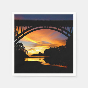 Servilleta De Papel Naranja California Coastal Sunset Under Bridge