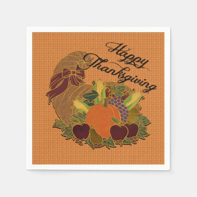 Servilleta De Papel Naranja Cornucopia Thankding Napkins (Anverso)