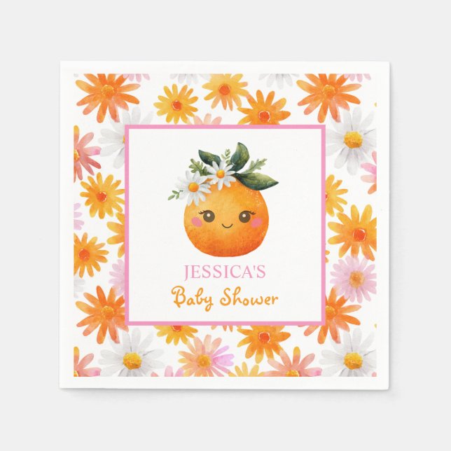 Servilleta De Papel Naranja Cute Fruit Pastel Daisies Baby Shower (Anverso)