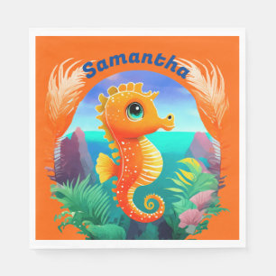 Servilleta De Papel Naranja Cute Seahorse estilo Personalizado