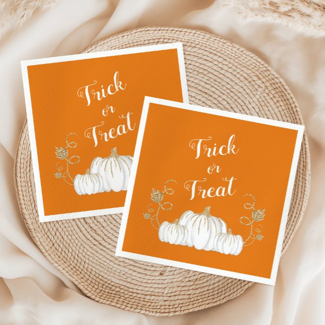 Servilleta De Papel Naranja Cute Trick De Calabaza O Trate Halloween (Orange Cute Pumpkin Trick Or Treat Halloween Napkins)
