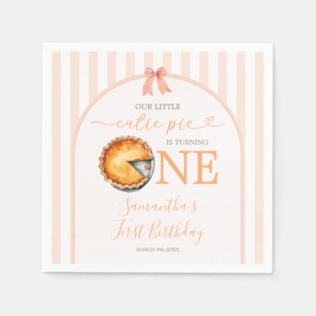 Servilleta De Papel Naranja Cutie Pie Gingham Primer Cumpleaños (Anverso)