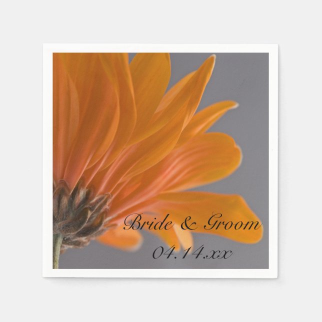 Servilleta De Papel Naranja Daisy sobre Boda gris (Anverso)
