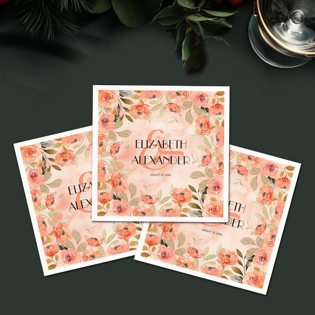 Servilleta De Papel Naranja de acuarela Floral Bridal Shower (Watercolor Orange Floral Cocktail Napkins)