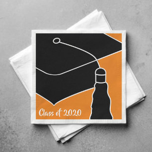 Servilleta De Papel Naranja de año de clase Grad Cap y negro