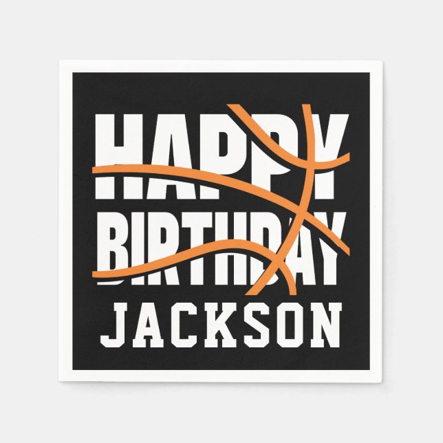 Servilleta De Papel Naranja de baloncesto Black Happy Birday Fiesta (Anverso)