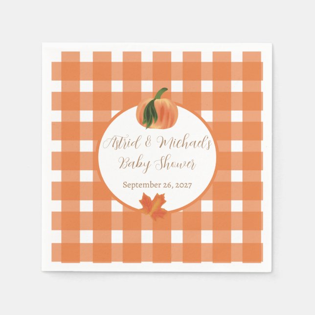 Servilleta De Papel Naranja de calabaza Gingham Fall Baby Shower (Anverso)