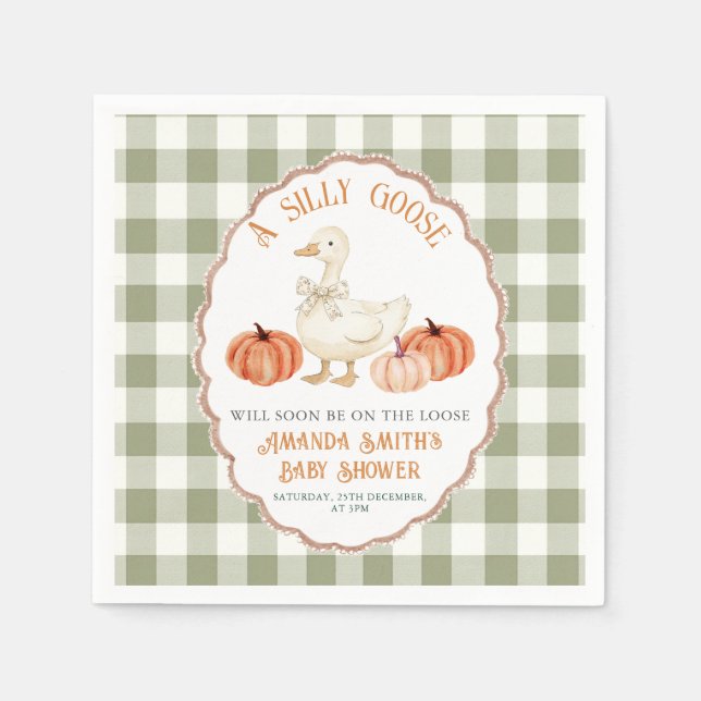 Servilleta De Papel Naranja de calabaza Silly Goose Baby Shower Napkin (Anverso)