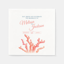 Servilleta De Papel Naranja de coral vivo color agua azul boda persona