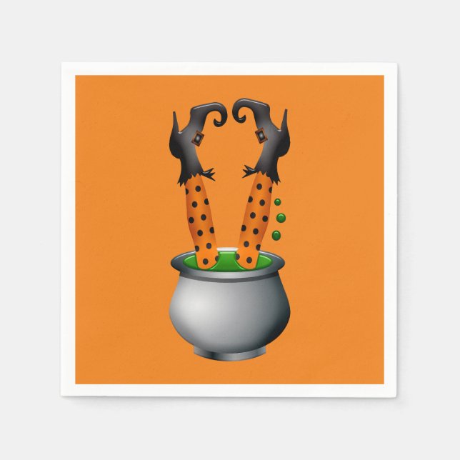 Servilleta De Papel Naranja de Halloween linda bruja graciosa (Anverso)