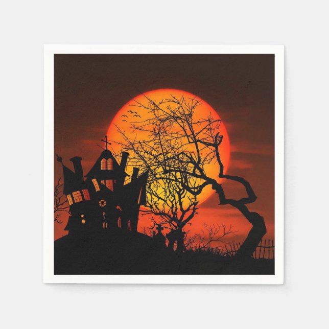 Servilleta De Papel Naranja de Halloween y fiesta negro (Anverso)