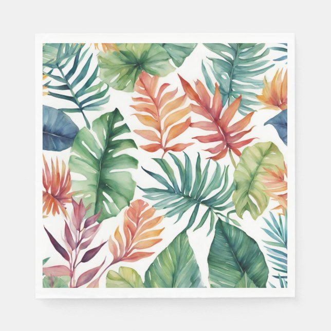 Servilleta De Papel Naranja De Hojas Tropicales Y Verde (Anverso)