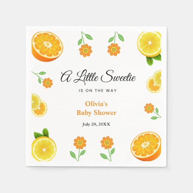 Servilleta De Papel Naranja de limón Citrus Baby Shower Botánico (Anverso)