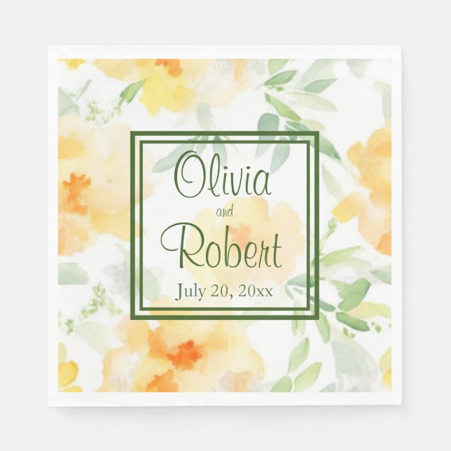 Servilleta De Papel Naranja de melocotón amarillo elegante acuarela fl (Anverso)