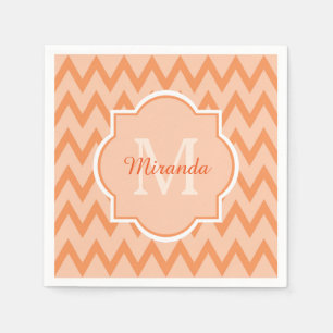 Servilleta De Papel Naranja de moda Chevron Zigzag Nombre y Monograma