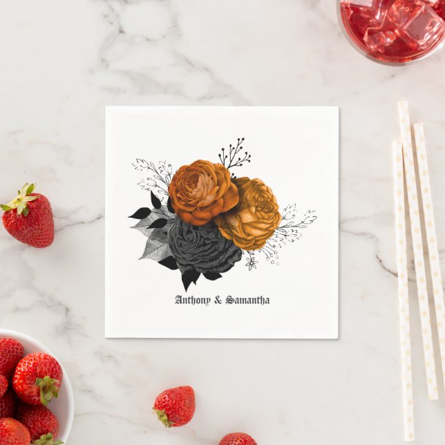 Servilleta De Papel Naranja de moda y elegancia Boda gótica negra (In situ)