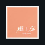 Servilleta De Papel Naranja de monogramas de boda simple y elegante<br><div class="desc">Sencillas servilletas monogramadas de papel con un sólido color naranja y los monogramas de las parejas en blanco con fecha boda debajo. Personalice con las iniciales de su personalizado en monograma.Puede personalizar el color del texto, el tamaño y el tipo de letra utilizando el botón personalizar que aparece debajo del...</div>