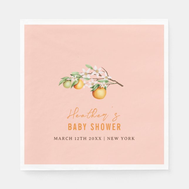 Servilleta De Papel Naranja de verano Citrus Clementine Baby Shower (Anverso)
