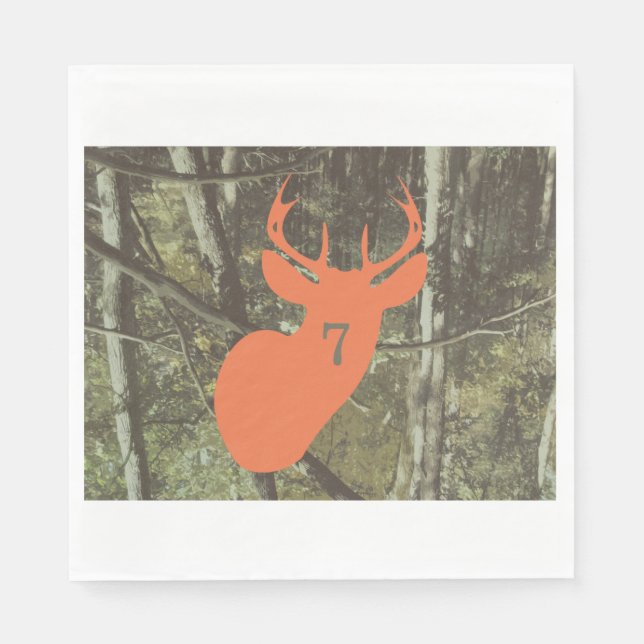 Servilleta De Papel Naranja Deer Head Camo Huning Napkins Cumpleaños (Anverso)