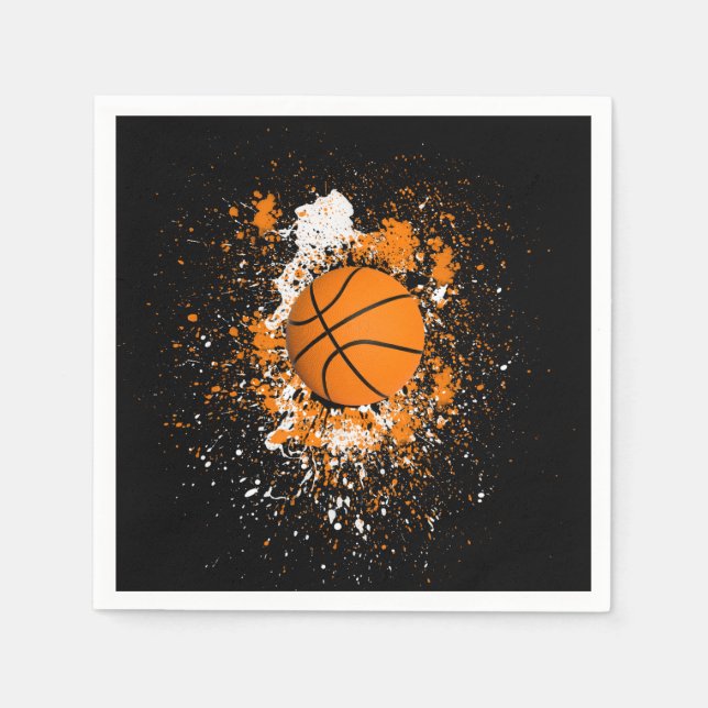 Servilleta De Papel Naranja del baloncesto Grunge Paint Splatt - Negro (Anverso)