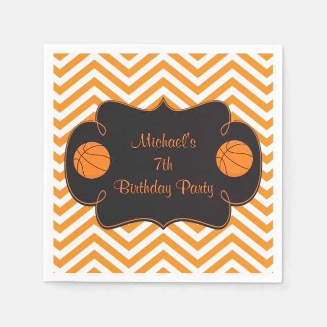 Servilleta De Papel Naranja Deportivo de Baloncesto Cumpleaños (Anverso)