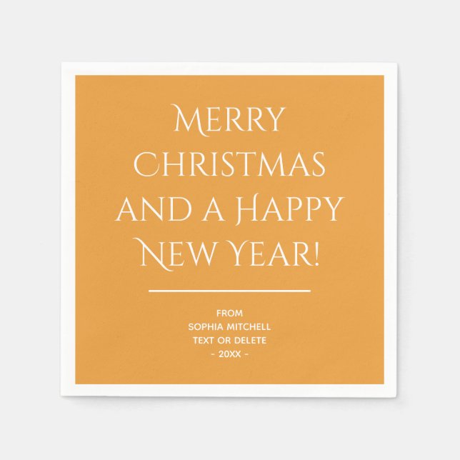 Servilleta De Papel Naranja Dorado tradicional Merry Nochebuena (Anverso)