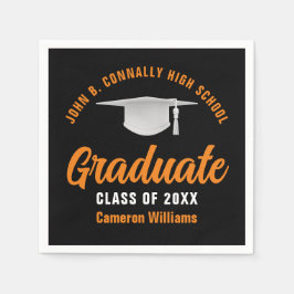 Servilleta De Papel Naranja Fiesta de graduados de Black Personalized 